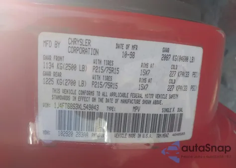 1999 Jeep Cherokee Classic/Sport z USA, uszkodzony, nr VIN 1J4FT68S3XL549043